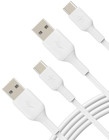 Belkin BoostCharge USB-C to USB-A Cable (2M/6.6ft) for iPhone 16, iPhone 16 Pro, iPhone 16 Pro Max, Samsung Galaxy S25, S24, Pixel 9 & 8, iPad Pro, Nintendo Switch 2, Carplay & More - White (2-Pack)