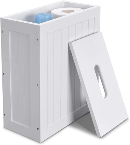 sanjianke-fs Slimline Wooden Bathroom Storage Unit, Toilet Roll Paper Cabinet, Compact Wooden Shaker Bathroom Box, Multi-Purpose Cleaning Tidy Box 37cm x 17cm x 33cm (1)