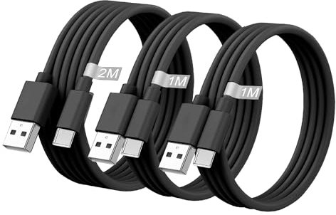 Phonix 3pz Cavo USB A a USB Italia - Cavi Ricarica 2pz 1M + 1pz 2M - Cavo USB A to USB C per Caricatore iPhone 15 Samsung Xiaomi Huawei Android