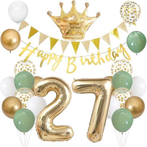 Anlgdi Luftballons 27. Geburtstag Dekoration Set, Ballons Happy 27th Birthday Frau Deko, Folienballon Zahl 27 Gold, Geburtstagsdeko 27 Jahre Mäaner Frauen, Folienballon 27 Geburtstag Dekoration
