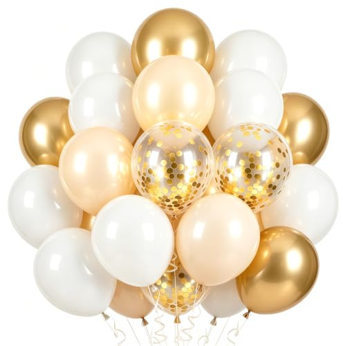 EWODEIEW Luftballons Gold Metallic 60 Stück Sandweiß und Weiß Luftballons Gold Metallic Gold Metallic Gold Ballons Geburtstagsdekorationen Hochzeit Verlobung Junggesellinnenabschied