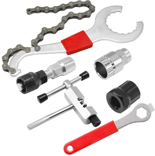 6PCS Fahrrad Werkzeug Set,Fahrrad-Werkzeugset,Tragbarer Fahrrad Werkzeugkoffer,Reparaturen Bike Tool,mit Kurbelabzieher und Innenlager-Entferner Kettenpeitsche,Kurbelabzieher,Ketten Werkzeug
