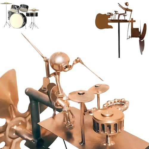 Handgefertigte Metall Drummer Windmühle, Schlagzeuger Windmühle, Windspiel für Den Garten Percussionist Skulptur, Windspiel Schlagzeuger, Gitarrist Windmühle Metall, für Gärten, Terrassen und Rasen