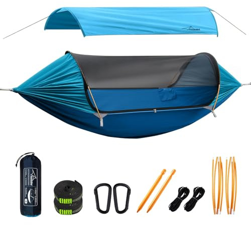 Travel Bird Camping Hängemattenzelt mit Moskitonetz und Abnehmbarem Sonnenschutz, 270x140CM, 4-in-1-Funktion, Ultraleicht Hängematte Outdoor, Biwak Bodenzelt für Draußen, Wandern und Reisen