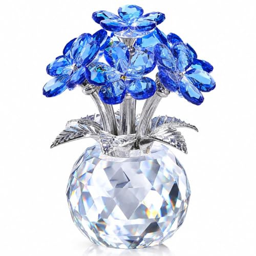 RONGJUKD Crystal Forget Me Not Flowers Gifts, Blue Glass Flowers Ornaments | Bouquet Figurine for Women Mum Friends, Office & Home Tabletop Decor, Gift for Mother's Day