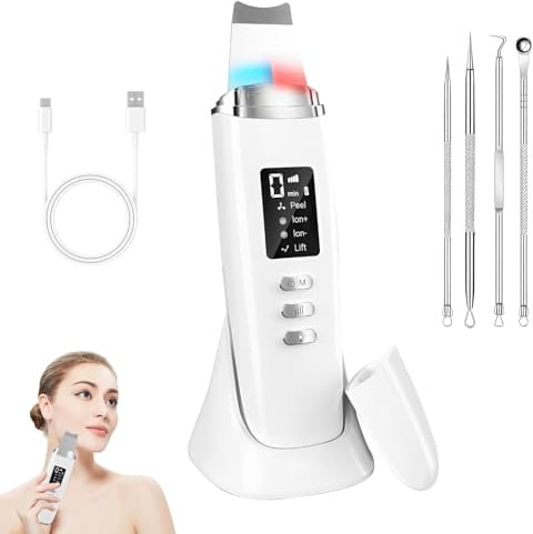Aspiratore Punti Neri, Pulizia Viso Ultrasuoni per uso domestico, 4 Modalità, Spatola Ultrasuoni Pulizia Viso, Comedone per Pulizia Viso e Rimozione Pori, Strumenti rimozione punti neri
