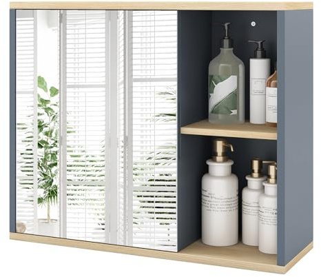 GIANTEX Spiegelschrank Bad mit Verstellbarer Ablage | Badschrank Hängeschrank mit Spiegeltür für Flur und Wohnzimmer, 60 x 20 x 50 cm