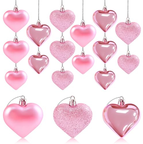 Morofme Herz Deko 30 Stück, Rosa Herzen Deko mit DREI Arten Designs | Romantisch Herzen Dekoration mit Schnur Aufhängen für Heiratsantrag Valentinstag Geburtstag Jubiläum Hochzeit Dekor