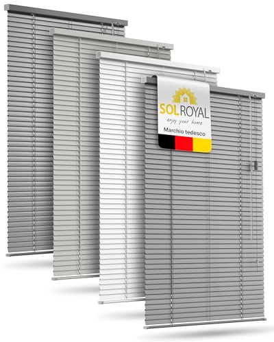 Sol Royal Alu Jalousien Fenster ohne Bohren innen inkl. Klemmträger 25mm | 100x220cm 100cm breit Silber Matt Aluminium Jalousie Lamellenrollo Sichtschutz Sonnenschutz Fensterjalousie JA2