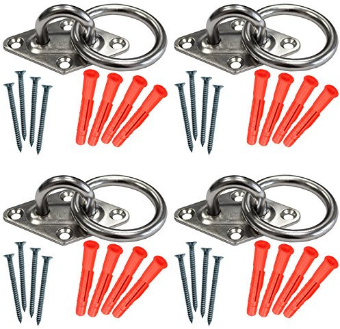 MCS Cargo Security - SET: 4x Augplatte mit Ring, rostfrei, jeweils inkl. 4 Schrauben und Dübel - 200021001 - Deckenhaken Mastplatte Ösenplatte Edelstahl Wandhaken - Set aus 4 STÜCK!!!!