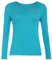 Women Long Sleeve T-Shirt Top Basic Casual Plain Stretch Vest Body Blouse Tee Layering, M/L 12-14, Turq