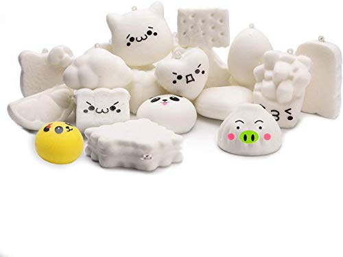 WATINC Random DIY Squeeze Toys for Kids 10PCS Mini Animals Squeeze Toys | White Creamy Slow Rising Kawaii Soft Food Education for Keychains Phone Straps, Bonus Lanyard Random Stickers