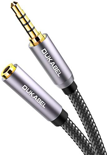 DuKabel Cable alargador de auriculares TRRS de nailon de 3,5 mm (macho a hembra), cable adaptador jack para micrófono Lavalier con contactos chapados en oro – Top Series 1,2 m