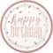 Unique 84891 Happy Birthday Round Paper Plates-9 | Disposable | Prismatic Rosegold | 8 Pcs, Rose Gold