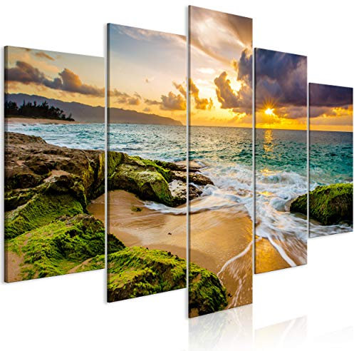 decomonkey Bilder Landschaft 200x100 cm 5 Teilig Leinwandbilder Bild auf Leinwand Wandbild Kunstdruck Wanddeko Wand Wohnzimmer Wanddekoration Deko Strand Meer Natur