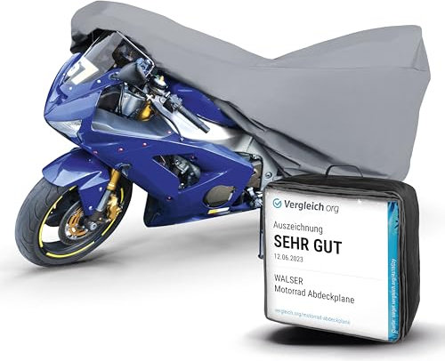 Walser Premium Motorrad Abdeckplane M, Auszeichnung Sehr Gut* Motorrad Abdeckplane aus hochwertigem PVC, Outdoor Motorrad Plane, Motorrad Zubehör, Abdeckplane Motorrad grau 215x95x120 cm
