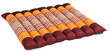 FLACH ROLLBAR – Flaches und weiches Yoga- und Meditationskissen – ROLLBAR und in Höhe und Breite verstellbar – 100 % natürliches Kapok mit hoher Dichte – fest, stabil und bequem, Burgunder-Orange – M