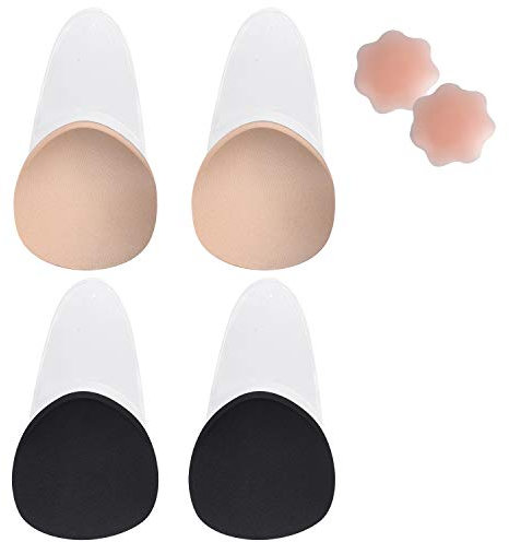 MELLIEX 2 Paia Reggiseni Invisibile, Reggiseno Push Up Adesivo Bra Reggiseni Adesivi Senza Spalline per Donna (Nudo, Nero)