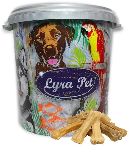 Lyra Pet® 50 Stück Kauknochen ca. 10 cm Rinderhaut gepresst Hundefutter fettarm Kauartikel Zahnpflege + 30 L Tonne