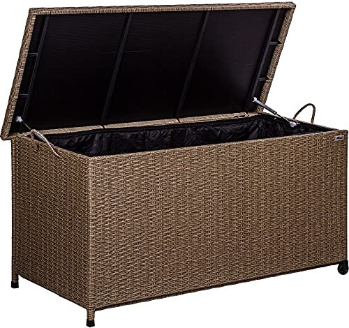 STILISTA® Polyrattan Auflagenbox 122 x 62 x 56 cm Deckel mit Hubautomatik, Innenplane, Räder und Tragegriffe, 4 Farben, Farbauswahl: Creme
