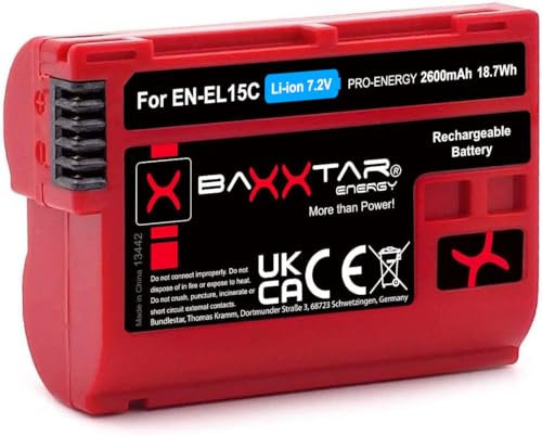 Baxxtar Pro EN-EL15c Batterie d'appareil Photo (2600mAh) Compatible avec Nikon Z5 II Z6 II III Z7 II Z8 Zf etc. EN-EL15c EN-EL15b EN-EL15
