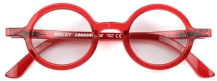 LONDON MOLE Runde Lesebrille | Moley-Brille | Coole Leser | Stilvolle Brille für Herren Damen Unisex | Federscharniere | Transparentes Rot | + 2,0 Vergrößerung
