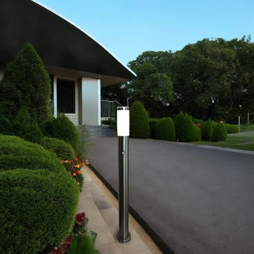 LED-Edelstahl-Außen-Garten-Steh-Wege-Leuchte-Lampe OSLO mit Bewegungsmelder, H:100cm D: 7,5 cm, inkl. LED E27 1x7W, IP44 (Oslo)