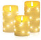 LED Universum - LED Kerze Cynthia 3er Set, 10 I 12,5 I 15 cm, Echtwachskerze umwickelt mit LED Lichterkette, cremefarben, warmweißes Licht, 5h Timer, Batteriebetrieben: je 2x AA (nicht inkl.)