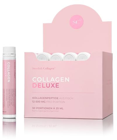 Swedish Collagen - Collagen Deluxe Shots 30x25 ml Peptidi di Collagene Marino Idrolizzato | 12.500 mg Collagene | Con Acido Ialuronico, Vitamine e Minerali (30)
