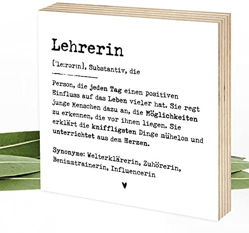 Wunderpixel® Holzbild Definition Lehrerin - 15x15x2cm zum Hinstellen/Aufhängen, echter Fotodruck mit Spruch auf Holz - schwarz-weißes Wand-Bild Aufsteller Zuhause Büro zur Dekoration Geschenk-Idee