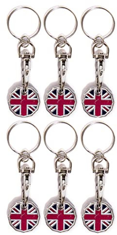 Craft 4 You 6 x Einkaufswagenchip UK Schlüsselanhänger in Münzform für Supermärkte, Schließfächer, Fitnessstudio (6 x Union Jack)