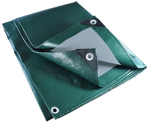 JZSTRONG Bâche de Protection 4x6 m 330 g/m² extrêmement résistante à la déchirure, Vert Gris, 100% étanche, stabilisée aux UV, bâche avec œillets espacés de 50 cm, Camion, Bateau