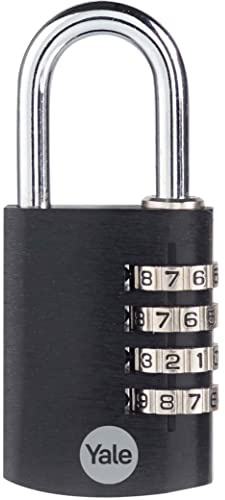 Yale 4 Digit Combination Lock Outdoor Waterproof Padlock for School Gym Locker, Sports Locker, Fence, Toolbox, Gate, Case, Hasp Storage (Black)