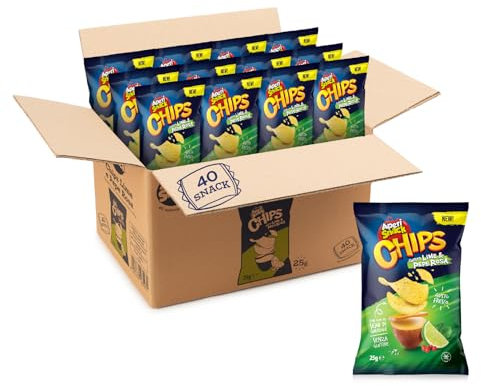 Aperisnack® - AP03.032.02 - Chips Lime e Pepe Rosa Patatine senza glutine Box 40 pz Monoporzioni da 25g Snack Salati Per Aperitivo
