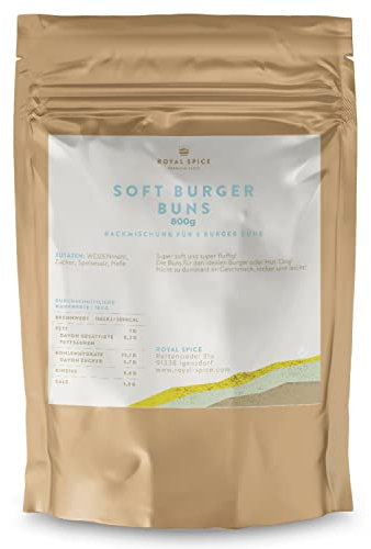 Royal Spice Soft Burger Buns Backmischung 800g - Soft & fluffig - Burger Brötchen & Hot Dog Brötchen Schnell und Einfach selbst herstellen - Nicht zu dominant im Geschmack, absolut locker und leicht!