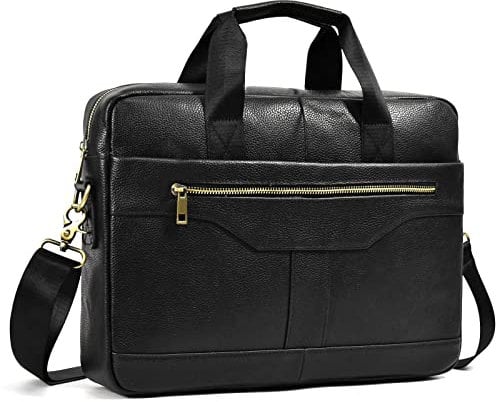 newsbirds 15.6 Zoll Herren Laptoptasche Leder Aktentasche Umhängetasche Handtasche für Männer Business Tasche Notebook Bürotasche, 3317 Schwarz