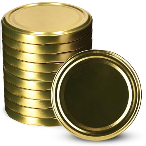 KADAX Jar Lids Ø 82 mm, Secure Metal Lids with Six Threads, Jar Seals Replacement, Twist Off Closure for Pickling and Preserving (Gold, Set of 10)