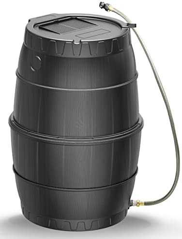 SQUEEZE master 50 Gallon Rainwater Collection Barrel Without Stand-BPA Free Home Rain Catcher with Water Diverter, Outlet Hose-Flatback Designed Water Storage Collection Barrel for Gardens and Plants