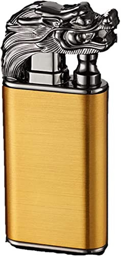 Magic Dual Flame Feuerzeug, Dragon Flame Feuerzeug, Wasserdichtes Winddichtes Feuerzeug, Fluoreszierendes Jet-Feuerzeug, Nachfüllbar, Zigarrenfeuerzeug - Butanfrei (Color : Dragon Gold)