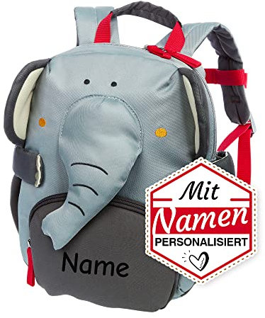 LALALO Sigikid Kindergartenrucksack mit Namen personalisiert (bestickt), Kinderrucksack, Kinder Rucksack für Kindergarten Kita, Kleinkind Tasche, Kindergartentasche (Elefant)