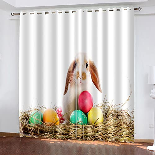 Vorhänge Weißer Osterhase Vorhang Polyester Verdunklungsvorhänge Scheibengardinen Gardine Thermovorhang für Wohnzimmer Schlafzimmer 2 Stücke Gardinen mit ösen Gardinen(2x75x166cm)