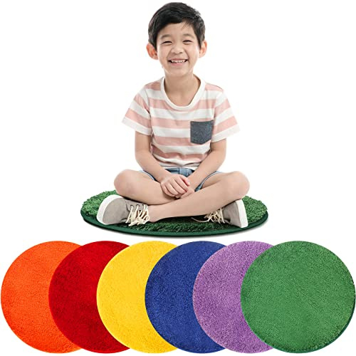6 Stück bunte Teppiche, runde Sitze, 45.7 cm, runde Kinder-Bodenmatte, weiche Klassenzimmer-Teppiche, pädagogische Kissen für Kinder, Schule, Klassenzimmer, Lernbereich, Spielbereich, Teppiche
