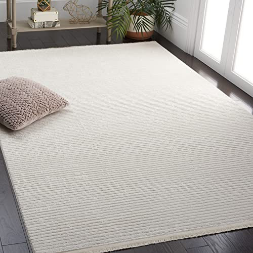 SAFAVIEH Geometrisch Teppich für Wohnzimmer, Esszimmer, Schlafzimmer - Whisper Collection, Kurzer Flor, Elfenbein, 122 X 183 cm