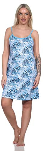 Ärmelloses Damen Spaghetti Nachthemd in floralem Print - auch in Übergrössen, Farbe:blau, Größe:36-38