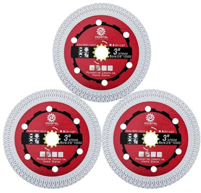 FOCSTOL Diamant Trennscheibe 75mm x 10mm - 3 Stück Fliesentrennscheibe für Porzellan Keramikfliesen Marmor Kunststein