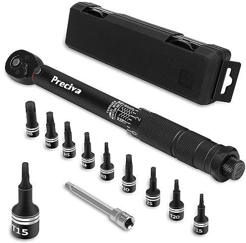 Preciva Llave Dinamométrica Bicicleta y Moto 1/4, 3–33 Nm, Alta Precisión ±4%, Carraca Reversible 72 Dientes, 9 Puntas Hex y Torx (H3–H8, T15–T30), con Caja de Almacenamiento Portátil