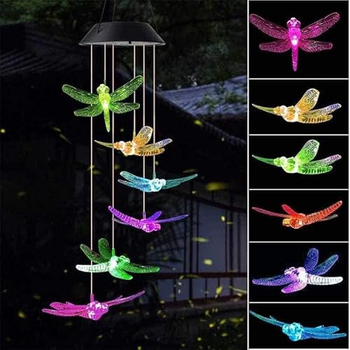 Solar Farbwechsel Windspiel Licht, LED Solarbetriebene Libelle Windspiel Licht, Hängelampe für Haus, Garten, Rasen, Garten, Terrasse, Hof Dekoration