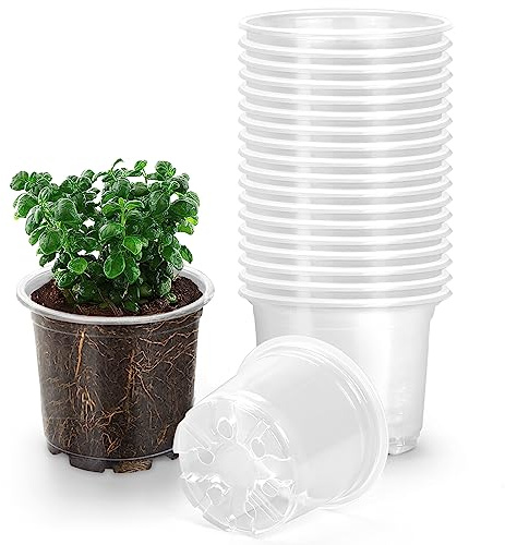 OUPSAUI 20 Stück 15,2 cm transparente Pflanztöpfe für Pflanzen, transparente Kunststoff-Pflanztöpfe mit Drainagelöchern, flexible Pflanztöpfe, Sortimentspackung, Sämling-Pflanzgefäß,