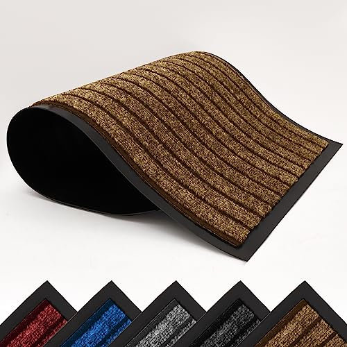 AMEHA Heavy Duty Rubber Door Mat 50x80 Cm, Indoor & Outdoor Dirt Trapper Non Slip Washable Barrier Floor Mat Entrance Rug Shoes Scraper Super Absorbent Front Doormats, Brown