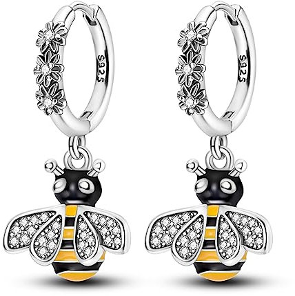 NARMO 925 Sterling Silber Ohrringe für Frauen - Bee Dangle Drop Hoop Design - Niedliche Bienen-Ohrhänger
